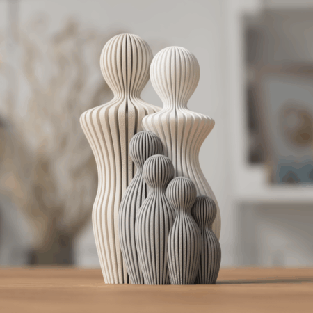 Modern Japandi Family Sculpture – Minimalist 3D Printed Ornament (1–4 Children Options)