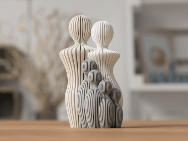 Modern Japandi Family Sculpture – Minimalist 3D Printed Ornament (1–4 Children Options)
