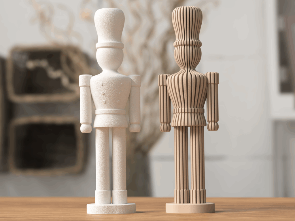 Modern Japandi Nutcracker Ornament – Minimal Nordic Christmas Sculpture (Textured or Ribbed)