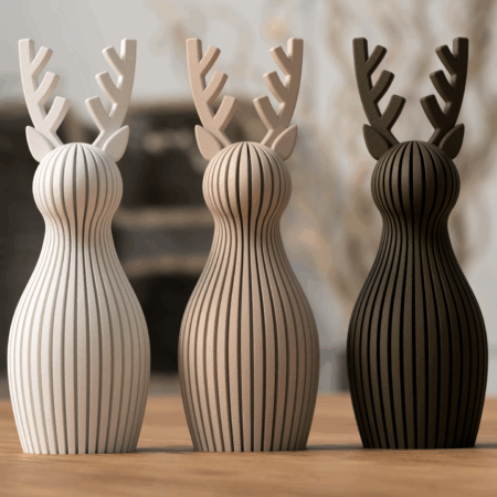 Japandi Ribbed Reindeer Ornament – Minimal Nordic Sculpture (Small & Large • Short or Long Antlers)
