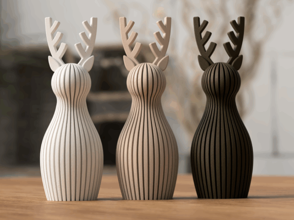 Japandi Ribbed Reindeer Ornament – Minimal Nordic Sculpture (Small & Large • Short or Long Antlers)